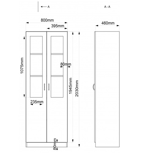 Skab m. 4 hylder og glaslåger Høj 203 cm - Billede 4
